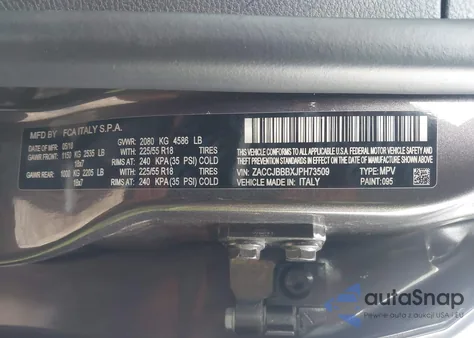 2018 Jeep Renegade Altitude 4X4 from USA, damaged, VIN ZACCJBBBXJPH73509